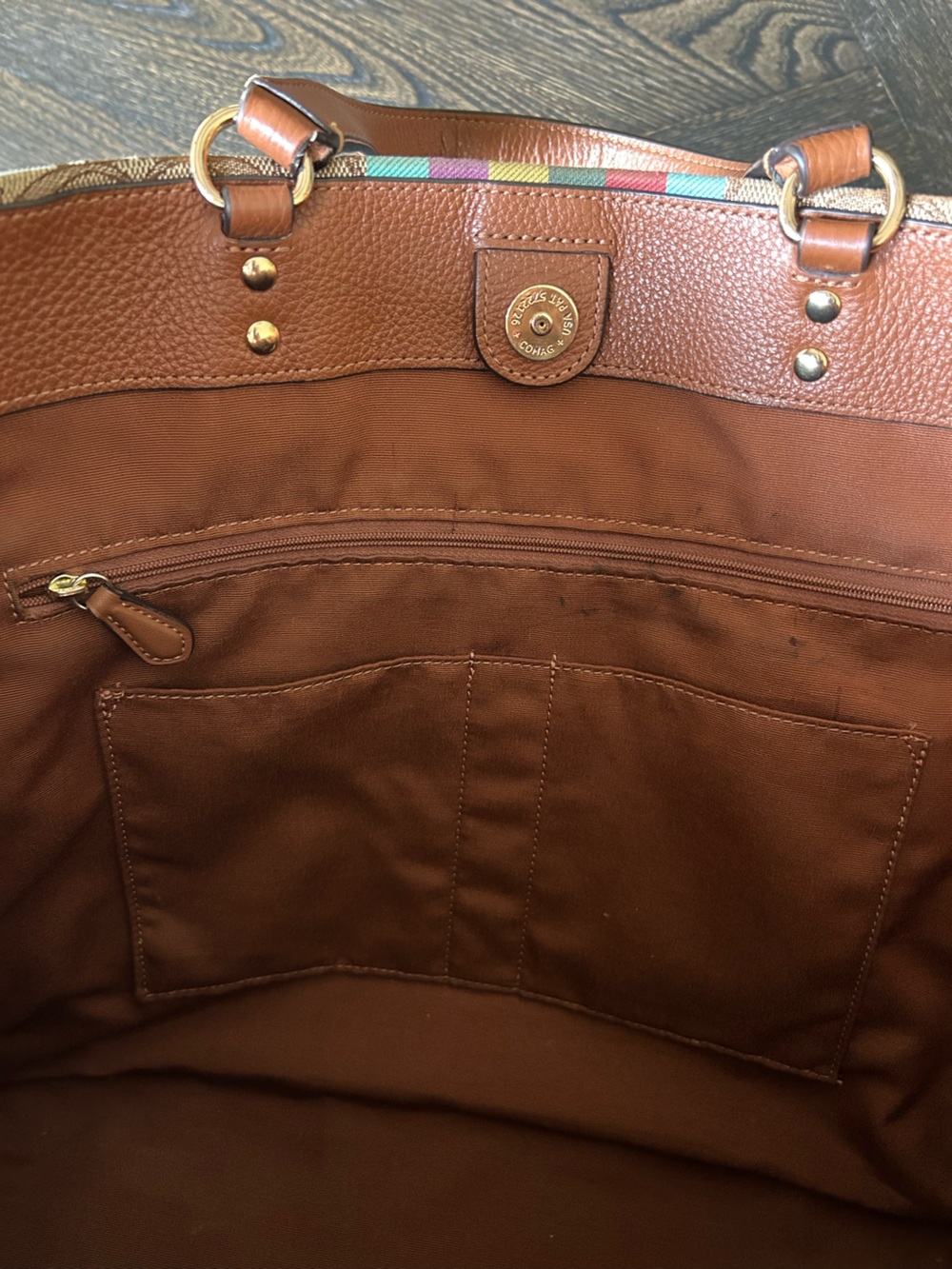 Coach Dempsey 40 Signature Jacquard Tote with Multicolor Center Stripe READ - Picture 11 of 12